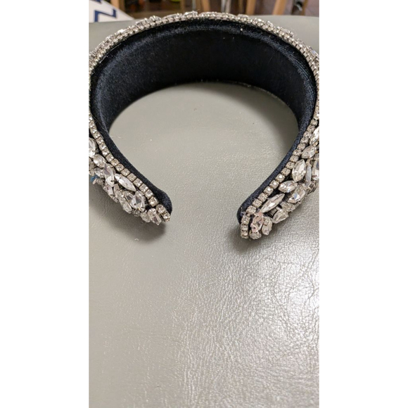 Wide Crystal Rhinestone Padded Headband Silver Statement Bridal Formal Glam main image 5